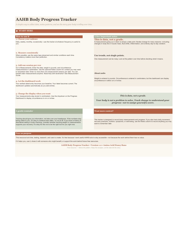 Preview of the AAHB Body Progress Tracker